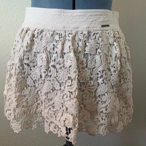 Abercrombie & Fitch Ivory Floral Lace Full Skater Mini Skirt 00